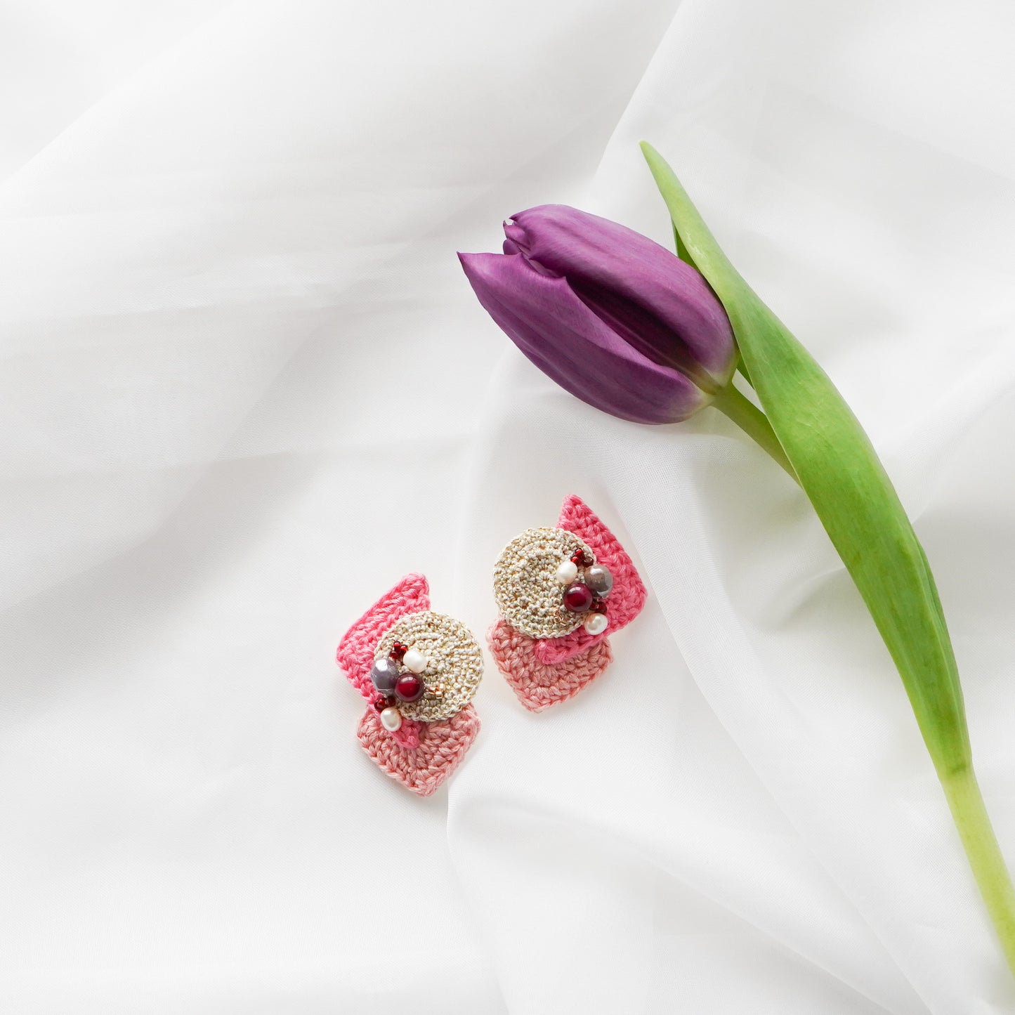 Geometry Crochet Earrings Peonies