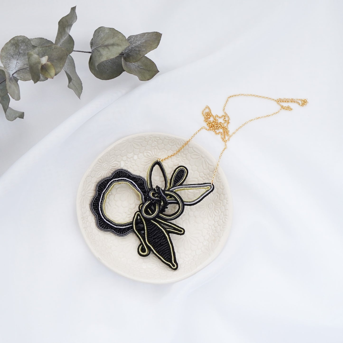 Soutache Necklace Night Flower