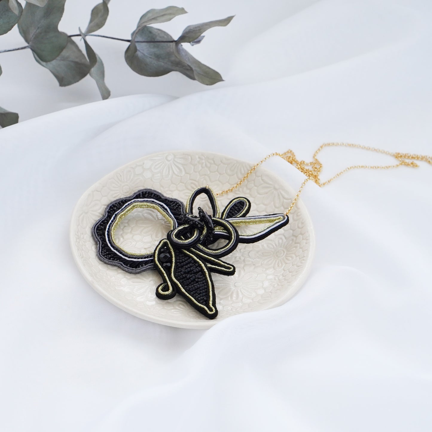 Soutache Necklace Night Flower