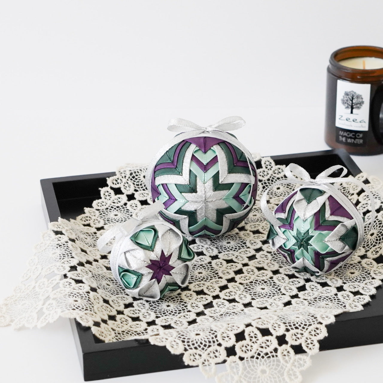 Christmas Ornaments Green-Purple-Silver