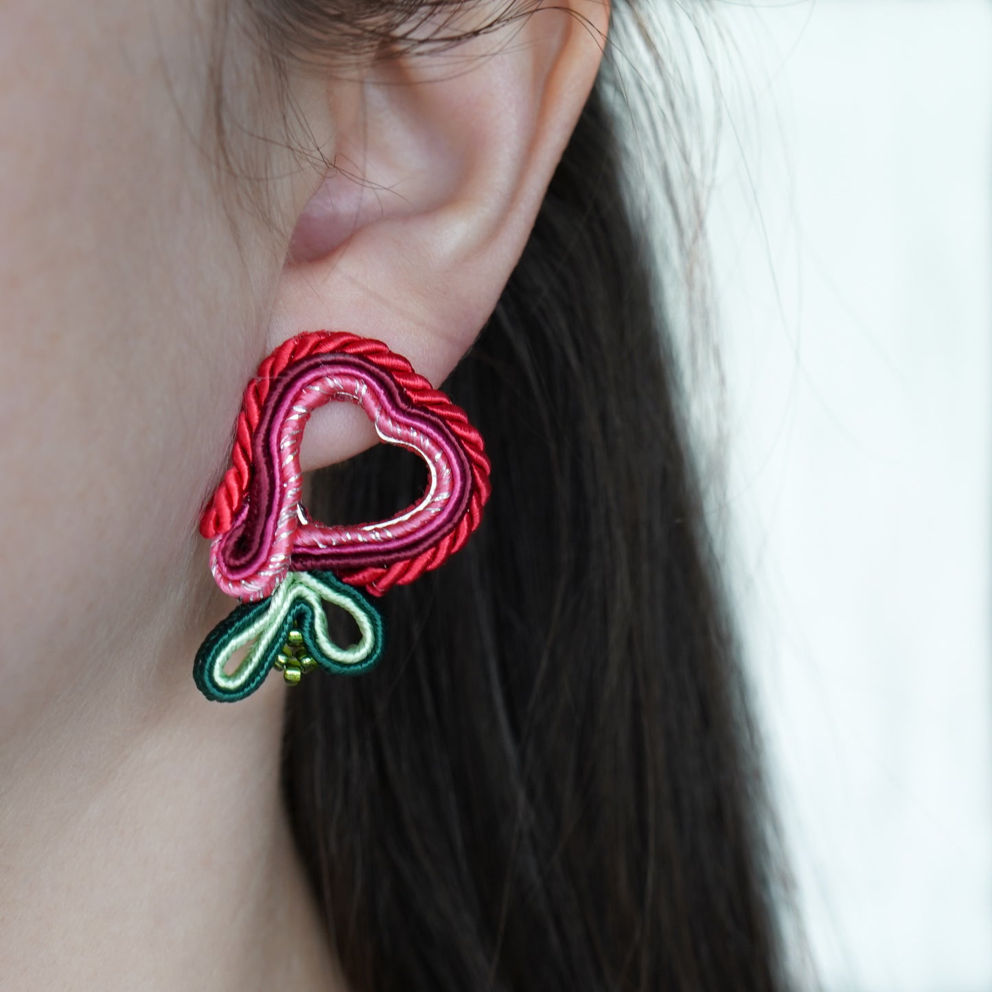 Soutache Heart Flower Earrings