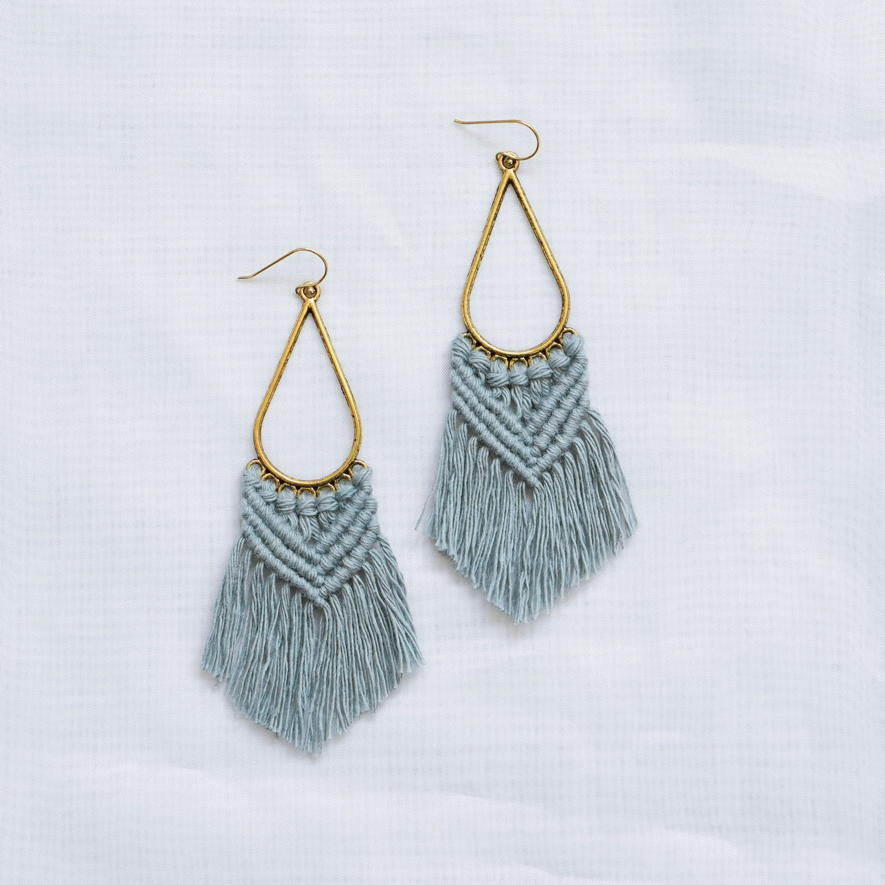Macramé Earrings-handmade-pastel blue