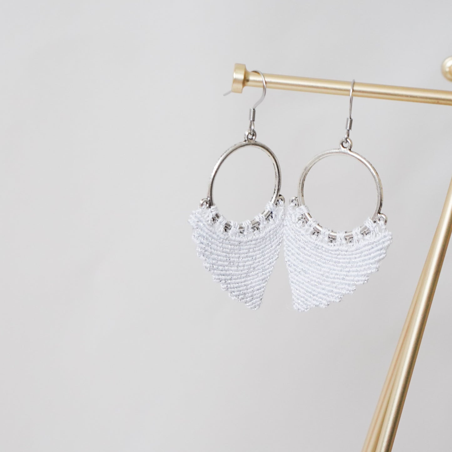 Micro Macramé Earrings Silver Wings