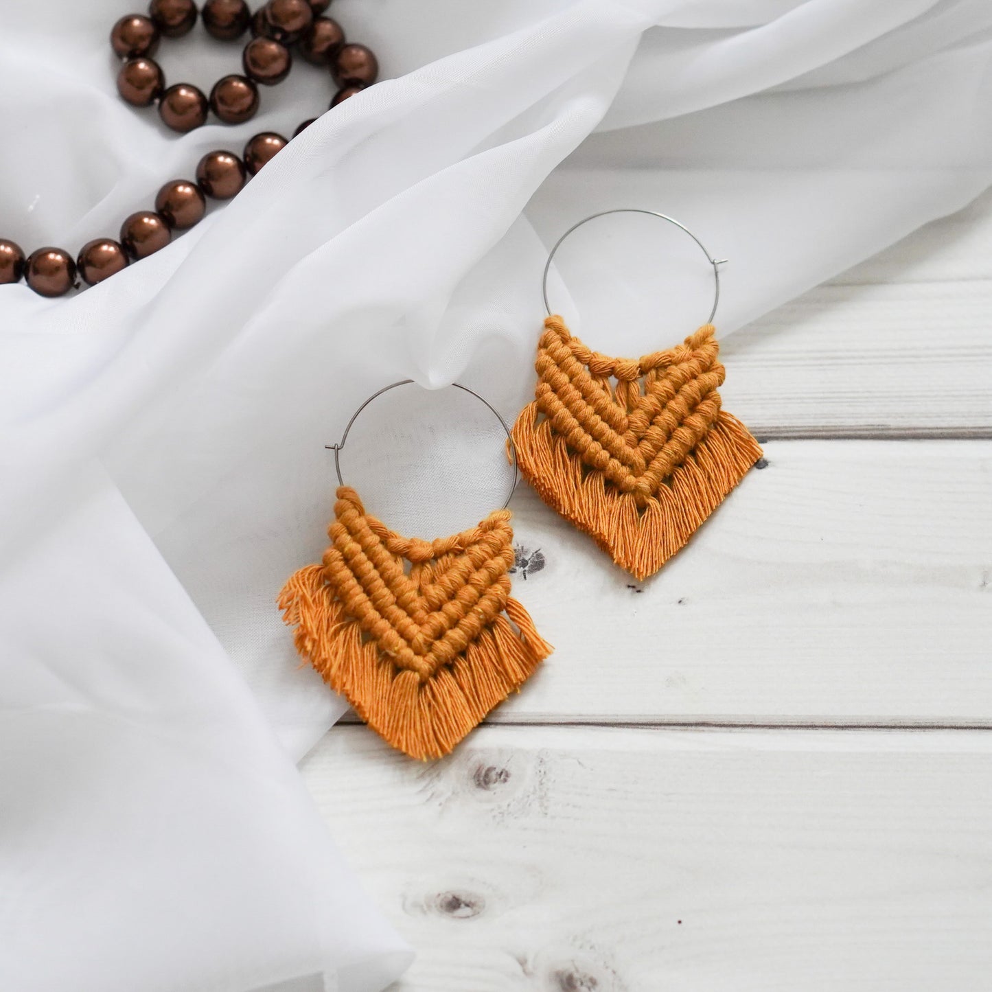 Handmade Macramé Creoles- Mustard- Handgemacht- Makramee- Creoles