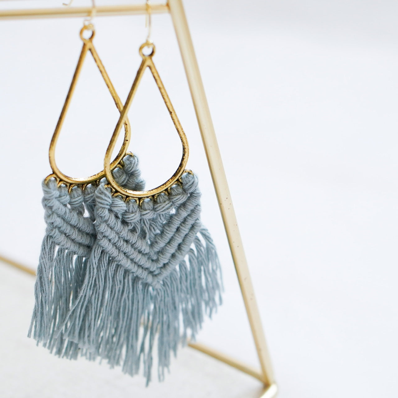 Macramé Earrings-handmade-pastel blue
