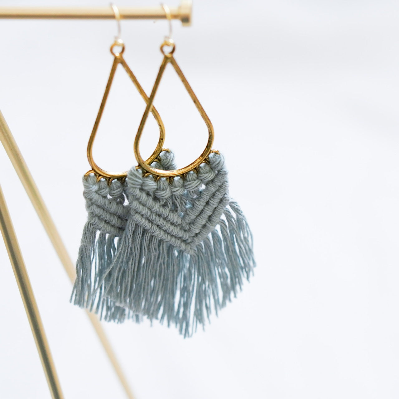 Macramé Earrings-handmade-pastel blue