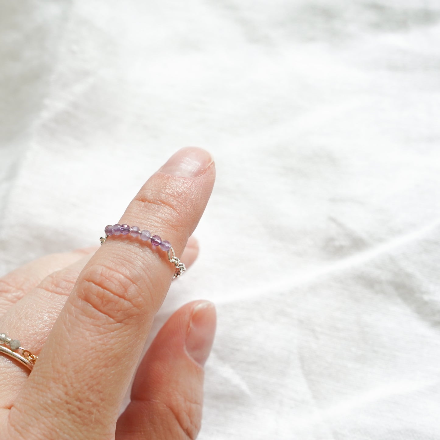 Silver Chain ring- Amethyst