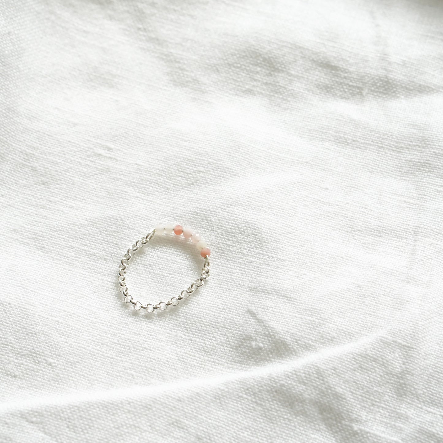 Silver Chain ring- Pink Opal