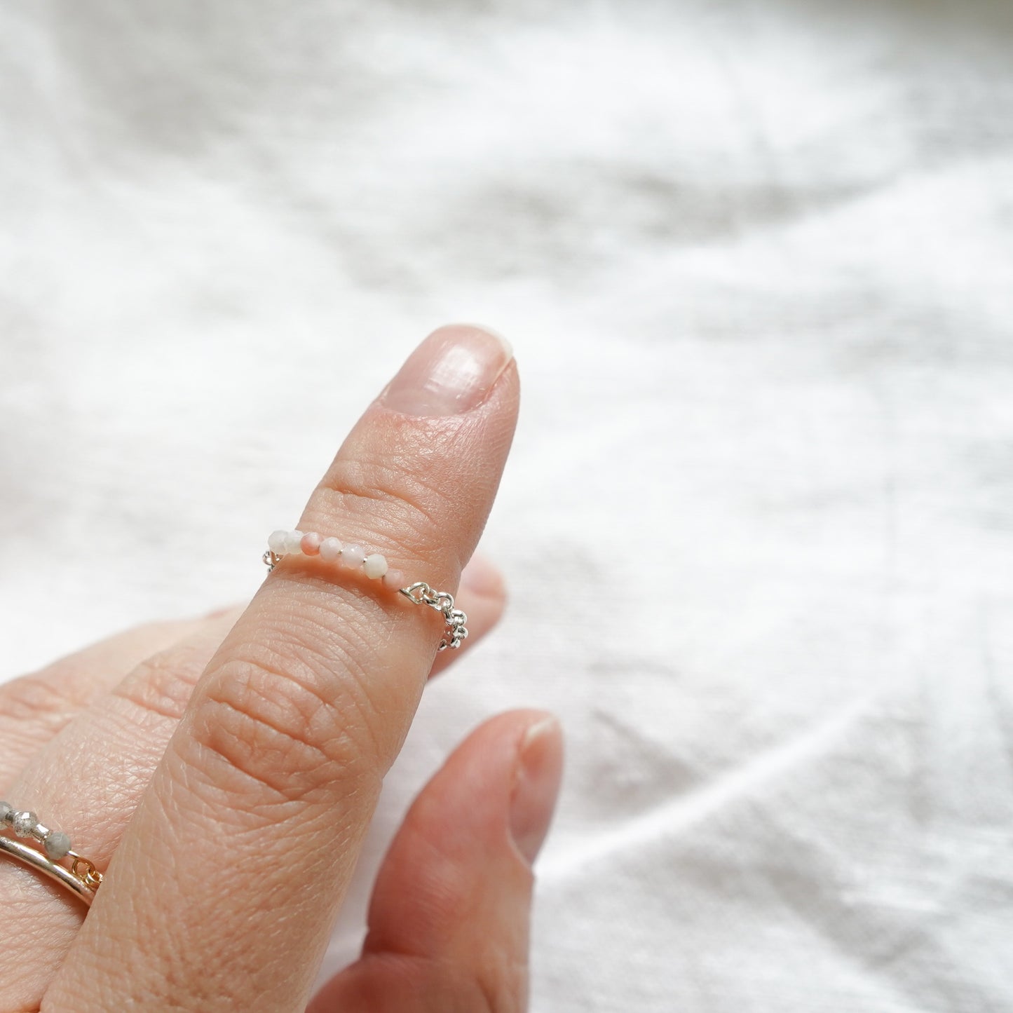 Silver Chain ring- Pink Opal
