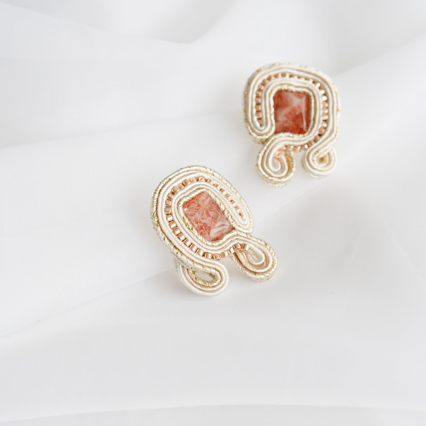 Soutache Strawberry Quartz earrings