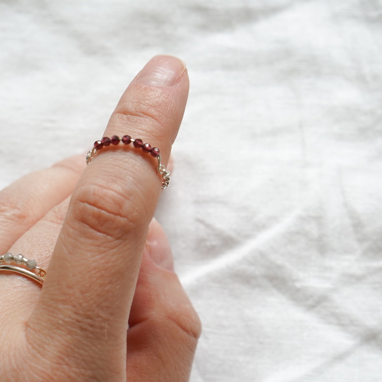 Silver Chain ring- Garnet