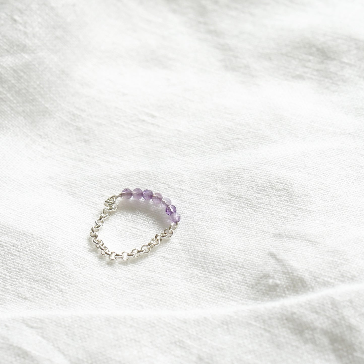 Silver Chain ring- Amethyst