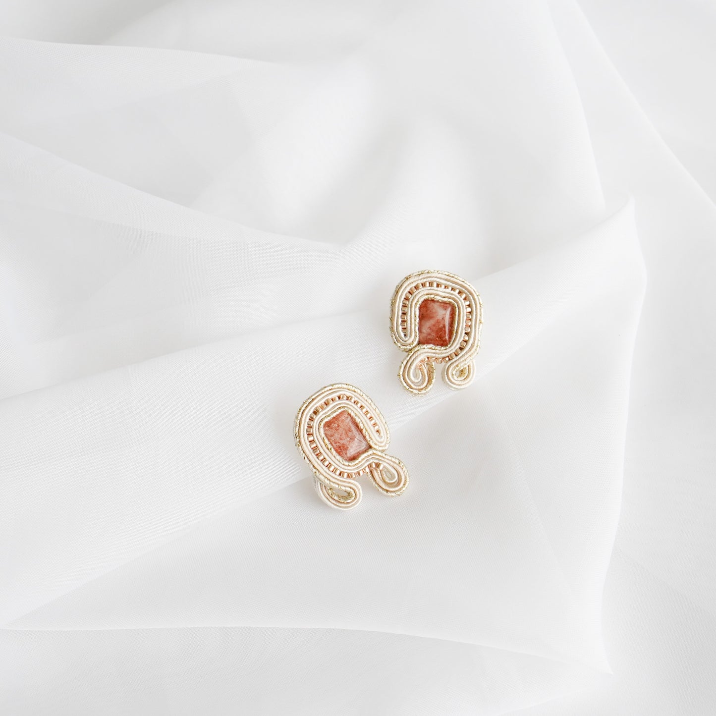 Soutache Strawberry Quartz earrings