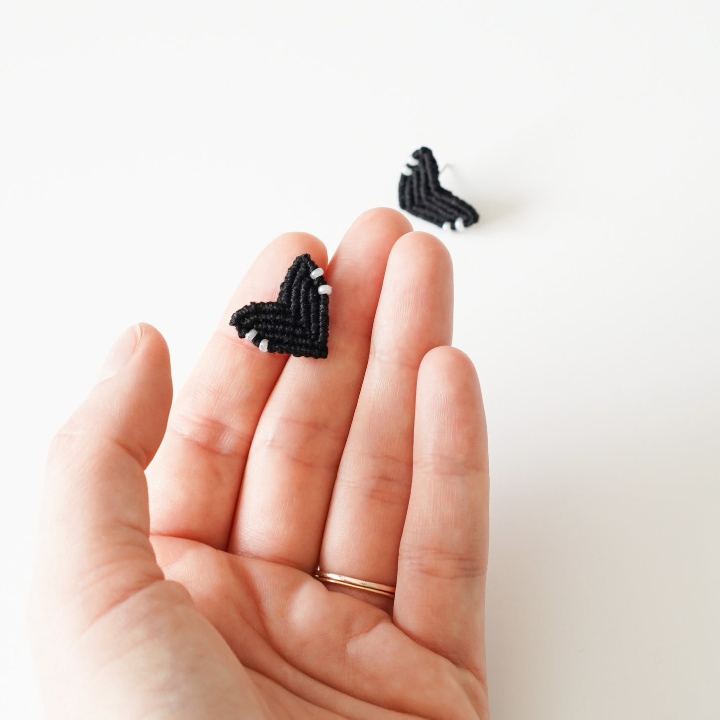Micro Macramé Heart Studs