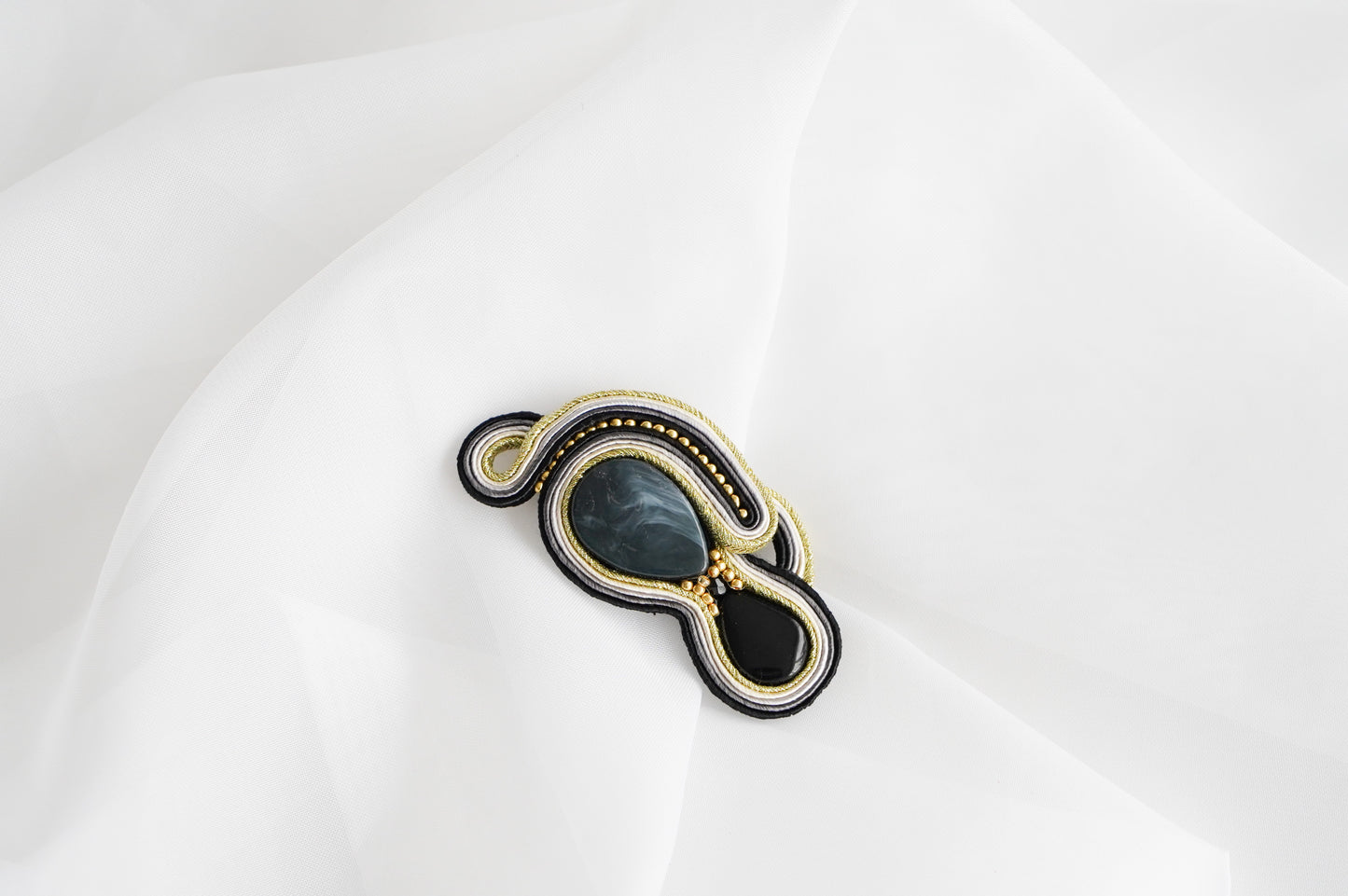 Soutache Brooch Golden Drop