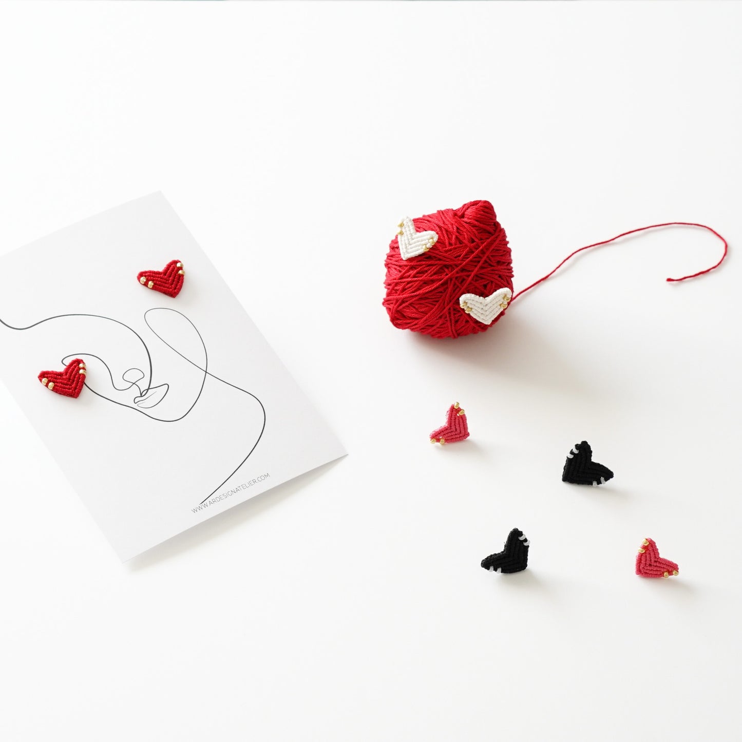 Micro Macramé Heart Studs