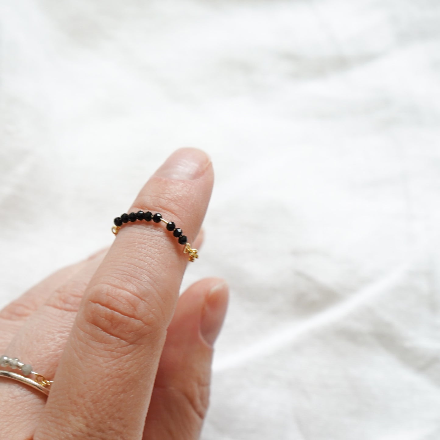 Gold Chain ring- Black Spinel